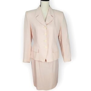 Le Suit Petite Pink Checkered 2 Piece Skirt & 4 Button Front Blazer Suit Size 6P